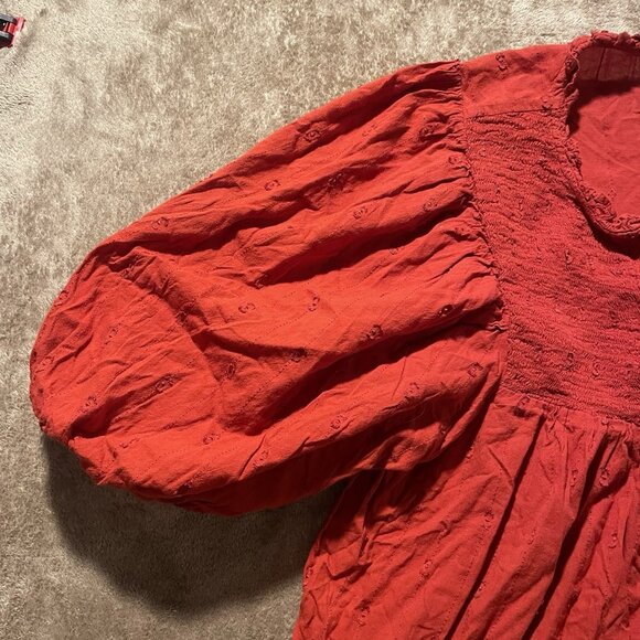 Universal Thread Blouse Womens Large Puff Sleeve Embroidered Burnt Orange Red - Picture 5 of 9